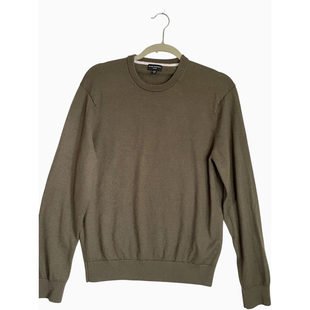 Club Monaco 100% Merino Wool Crewneck Sweater Women's Large L Olive Green Retro